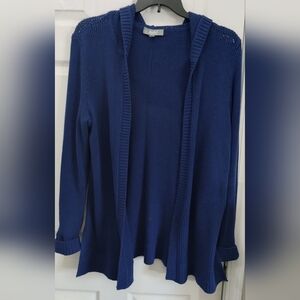Marled Royal Blue Open-Front Hoodie Cardigan